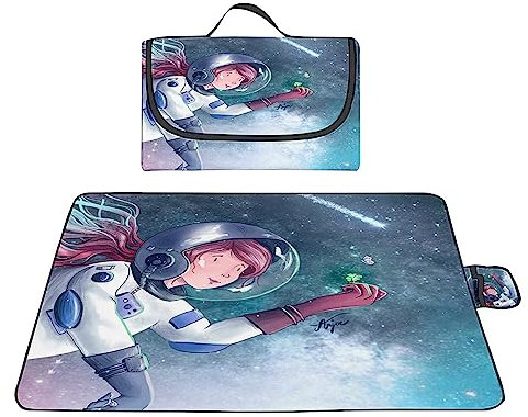 TengYuer Picknickdecke 180x200cm Stranddecke Wasserdicht Sandfrei Isoliert Faltbar Strandmatte mit Tragegriff Outdoor Campingdecke XXL für Camping Parks Strände Picknick Astronaut