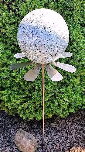 Jürgen Bocker Garten-Ambiente Blütenzauber Rotterdam Rosenkugel 15 cm Edelstahl Gartenstecker Deko mit Stab 80 cm (weiß)