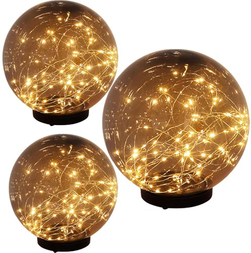 Solarlampe Gartendeko Solarkugeln Außen LED Gartenlampe Erdspieß, rauch, D 15 cm, 20 cm, 25 cm, 3er Set