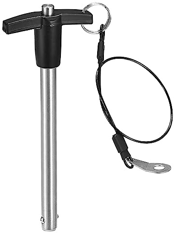 QUARKZMAN T Griff Kugelsperrbolzen 10mm Pin Durchm. Edelstahl | 1 Stück, 100mm Verwendung Länge, T Griff Sicherungsstifte, Druckschalter Schnellverschluss Stift, Mit Schlüsselband Kabel