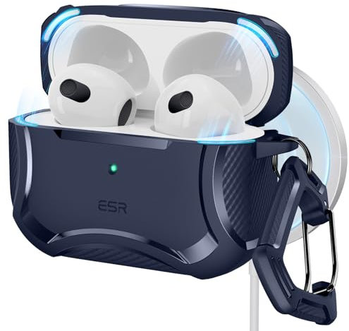ESR für AirPods 3 Hülle (2021), kompatibel mit AirPods der 3. Generation, kompatibel mit MagSafe, starker Sturzschutz, magnetischer Deckel, Cyber Serie, Blau