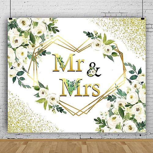 ASDCXZ Hochzeit Foto Hintergrund 2.2x1.5m, Romantisch Weiß Blume Gold Blitzfilm Fotowand Hintergrund, Vinyl Fotobox Hintergrund für Newborn Geburtstag Fotoshooting, Party Hintergründe Fotografie