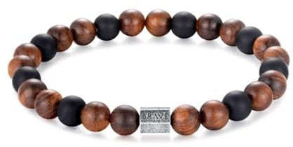 MARLION JEWELS Pulsera de hombre original elaborada con bolitas de madera combinadas en color marrón y negro, en acero inoxidable (316L). Joyería hombres.