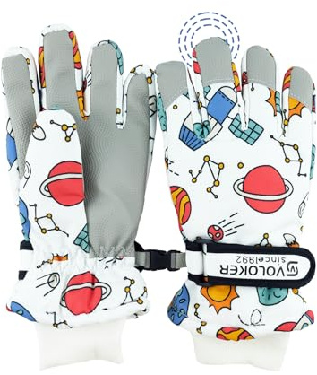 QKURT Guantes de esquí para niños, Guantes de Nieve Impermeables a Prueba de Viento, Pantalla táctil con Dedos Completos, Guantes de esquí para Ciclismo para niños y niñas de 2-10 años