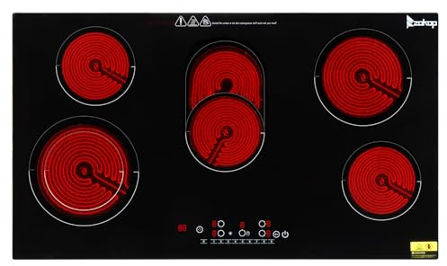 Winado 5 quemadores eléctricos de cerámica de 35 pulgadas, 220-240 V, estufa eléctrica multifunción con 9 niveles de calefacción, temporizador y bloqueo de seguridad para niños, control táctil de