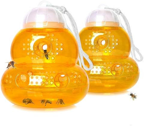 Wespenfalle Set 2pcs, Bienenfalle, Abnehmbar Wiederverwendbar Wespenfänger, gelbe Jacken und Bienenfänger, Hornetenfalle Ohne Lockstoff, zum Aufhängen Oder für den Außenbereich Sanduhr-Form