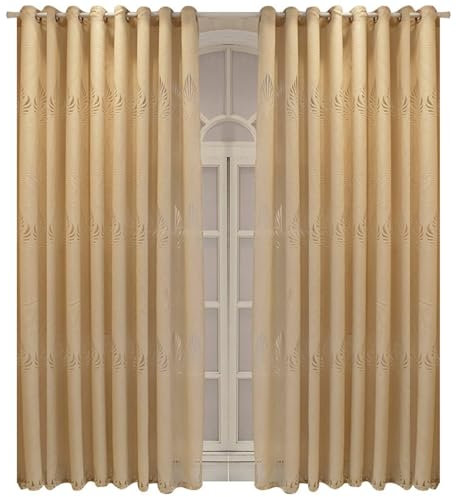 Beydodo Gardinenschals 2er Set mit Ösen 107x160CM, Vorhänge Lichtdurchlässig Stickerei mit Blätter Motiv Modern Gardinen Halbtransparent Schiebevorhänge Küche Wohnzimmer Kinderzimmer, Champagner