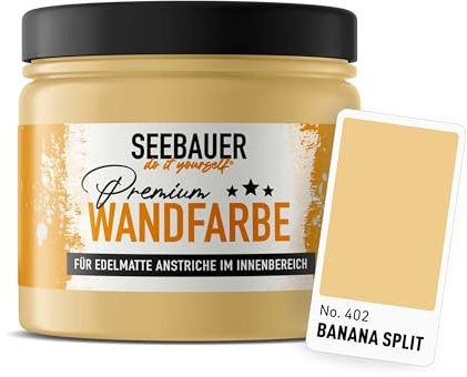 SEEBAUER diy Wandfarbe Beige 300ML für Innen (No. 402 Banana Split) Edelmatte cremebeige Innenfarbe - Beigetöne sehr hohe Deckkraft - Matt, Abwaschbar und Tropffrei