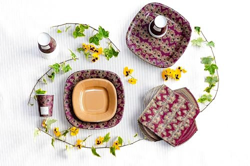 PartyBIO Set Pavone 110 Pezzi Stoviglie Biodegradabili Monouso per Feste – Piatti Carta, Bicchieri, Tovaglioli Compostabili per 20 Persone – Ecologiche, Usa e Getta, per Compleanni, Eventi, Picnic
