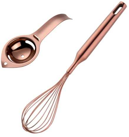 Buyer Star Edelstahl Schneebesen & Ei-Trenner 2er Set, Eigelb-Extraktionsfilter, zum Schlagen von Sahne, Rühren von Teig, Küchenwerkzeuge zum Kochen & Backen (Roségold)