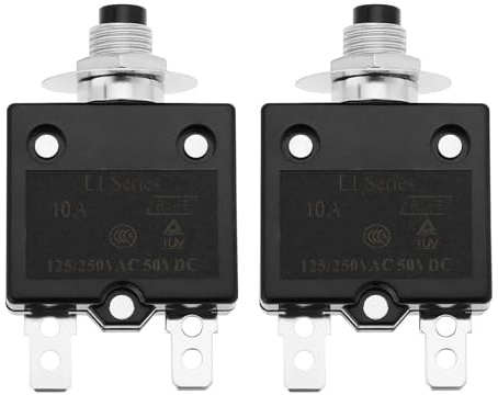 YINETTECH 2 Lot Disjoncteurs à Bouton-poussoir 10A 125-250V AC 50V DC Protecteur de Surcharge Thermique Série L1 Disjoncteur Thermique à Réinitialisation Manuelle