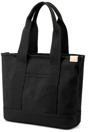 Aucuu Damen Canvas Umhängetasche, Canvas Tote Bag mit Reißverschluss, Schwarz, 32 x 14 x 29 cm, für Alltag, Schule, Einkaufen, Arbeit, Reisen