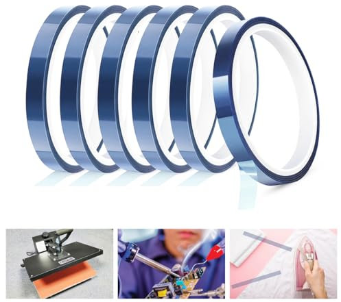 WWYSSZ 6 Rollos cinta térmica para sublimación 10 mm x 33 m, cinta termica sublimacion, cinta de calor de alta temperatura, Cinta Resistente al Calor Azul, Para Electrónica Placa De Circuito Soldadura