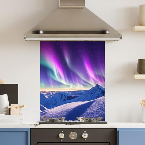 Toughened 6mm Glass Kitchen Splashback 60 x 75cm Colourful Northern Lights Heat Resistant Back Splash for Cookers Hob