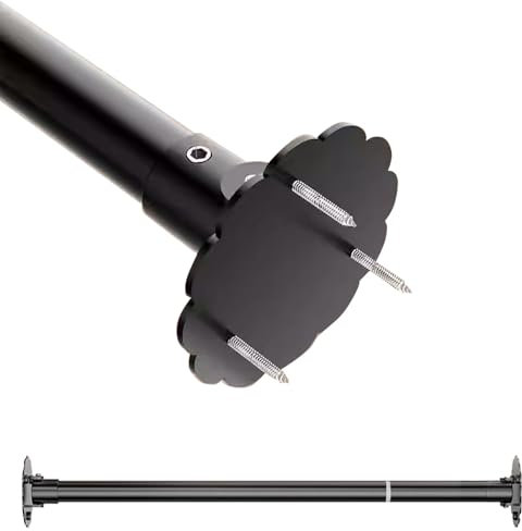 Asta estensibile per armadio in acciaio nero, con rotazione di 180°, asta per tenda da doccia, con base a forma di fiore, per camper, tende in metallo, viti e fori inclusi (92,5 - 300 cm)