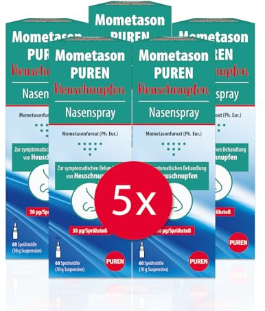 Mometason PUREN Set 5x 18g Heuschnupfenspray - Nasenspray zur effektiven Linderung typischer Allergie Symptomen wie Juckreiz, Niesen, Schnupfen und oder verstopfter und laufender Nase