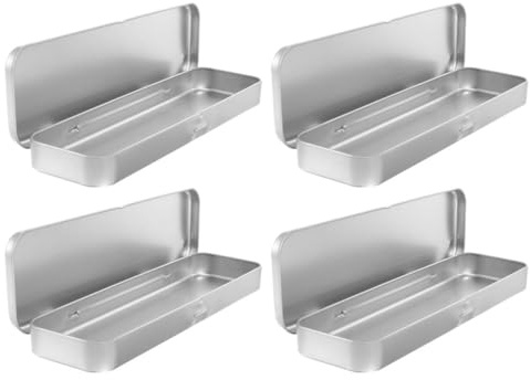 DOITOOL 4pcs Stationery Case Tinplate Pencil Boxes Sleek Pen Holder Organize School Supplies Portable Storage