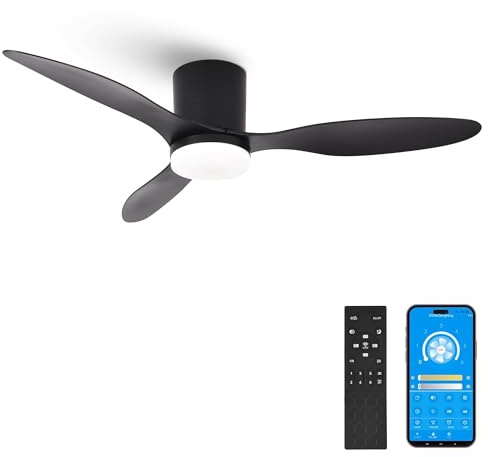 Parrot Uncle Ventilador Techo con Luz LED y Control por App, 106cm en Negro, Silencioso Motor DC, 48W, 3 Aspas, Mando y Temporizador (Negro con APP)