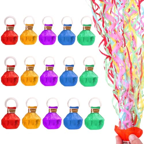 CHUANFU 15 Pezzi Stelle Filanti da Lancio a Mano, Streamer per Feste Cannone a Coriandoli Sicuro, Facile da Pulire, Stelle Filanti Matrimonio per Compleanno Matrimonio Natale Carnevale Laure (Colore)