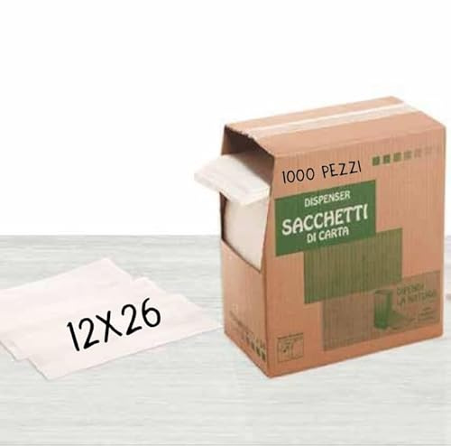 Sacchetti di Carta Bianchi, Dispenser da 1000 Pezzi, Formato 12x26 cm, per Alimenti