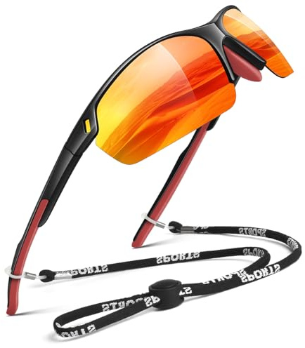 LINVO solglasögon män kvinnor polariserade flexibel TR90 halvram ram Wraparound 100 % UV400 skydd sport solglasögon körning fiske, Svart och speglad mandarin, M