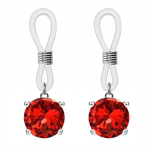 Niaspi Red Crystal Non-Piercing Nipple Rings Round CZ Dangle Adjustable Nipplerings Nipple Noose Fake Nipple Piercing Jewelry for Women