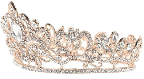 Veemoon Tocado de Novia Rosa Dorado Brillantes Accesorio Elegante para Bodas Adorno para Cabello Decoración Nupcial para Vestidos de Novia Diadema Delicada para Fiesta