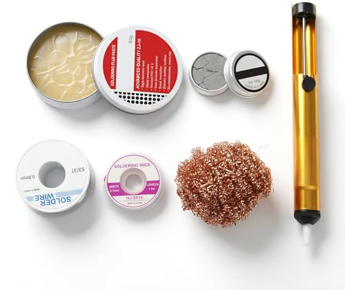 Solder Wire, Solder Flux Paste, Sucker Wick, Tip Refresher & Cleaner, 6PCS Soldering Kit, Practical Electric Soldering Set for Beginners & Occasional Users