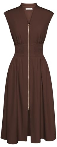 GRACE KARIN Women's Casual Dress with Pockets Zipper Front Dress for Vacation Wedding Work Office with Pocket