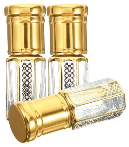 MERRYHAPY 3pcs 3ml Glass Roller Bottles for Essential Oils Empty Perfume Sample Bottles with Gold Caps Portable Refillable Travel Oil Roller for Women