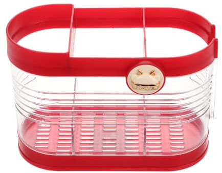 TOYZFRIENDY Organizer Porta Posate e Utensili da Cucina in Metallo Dorato e Rosso Vintage Scomparti Divisori e Scolapiatti Integrato, Contenitore Compatto per Piano Lavoro e Mobile,