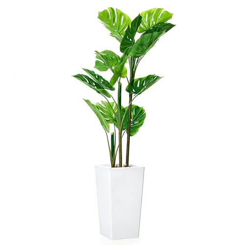 RBFGYIOP Pianta Decorativa Finta Monstera – Vaso Alto Bianco Incluso, Foglie Grandi e Realistiche, Ideale per Arredamento Interno Casa e Soggiorno