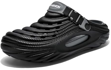 Sandalias de Verano para Hombre Zapatos de Playa con Diseño de Media Caña para Exteriores y (Black, 39) #1831