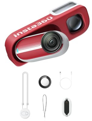 Insta360 GO 3S Paquete Retro 128GB Rojo - Cámara vlogging 4K, Manos Libres | Cámara POV, cámara de acción, estabilización, 140 min de batería, edición IA, Find My, vlog, viajes, POV de mascotas