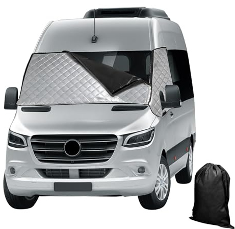 Externe Thermo Frontscheibenabdeckung für Mercedes Sprinter 2006-2018, Außenisoliermatte Wohnmobil Abdeckung Sonnenschutz mit Öffnung Verdunklung