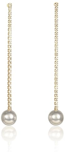 Zavana Orecchini Lunghi Donna Oro con Perla e Strass – Orecchini Pendenti Matrimonio Sposa Damigella Eleganti, Gioielli Donna Perla 10 mm Cristalli Brillanti, Orecchini Cerimonia Sera 7,5 cm