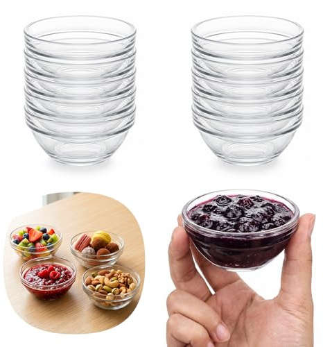 Wotrilw 10 Piezas Cuencos para Salsas, Cuencos Aperitivos de Cristal Pequeños para Mermelada, Condimentos, Ingredientes de Cocina y Buffet, Tapas, Postres, Frutas, Sushi, Entrantes