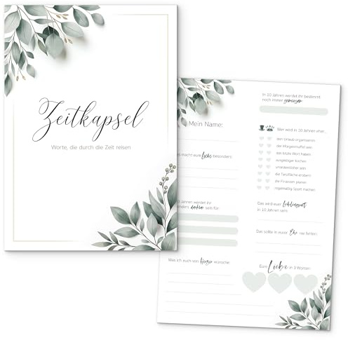 beriluDesign 50x Zeitkapsel Karten Hochzeit - tolles Hochzeitsspiel für Gäste, auch als Gästebuch-Alternative (Grün)