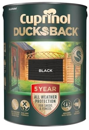 Black Ducksback Shed and Fence Treatment 5L | Exterior Wood Paint and Protector | Wax Enriched Weatherproof Finish for Sheds Fences and Garden Timber
