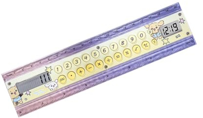 Skrivbordsräknare linjal med klockskärm, 15 cm/5,9 tum mätskala och 8-siffrig skärm för skola och undervisning rak linjal miniräknare studieskrivbord matematikhjälp LCD-skärm klocka klassrumsverktyg