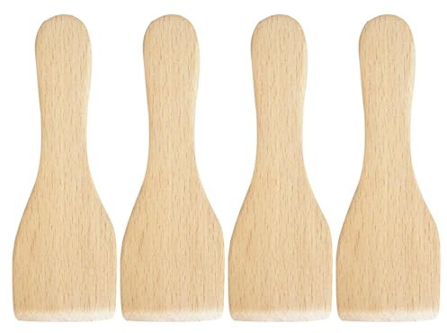 COLLBATH Lot de 4 Spatules Raclette Bois en Hêtre Naturel, Spatule Raclette Bois Cuisine, Antiadhésive Rayures, pour Cuisiner en Toute Sécurité