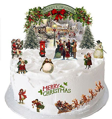 Traditional Vintage Victorian Christmas Stand Up Scene Made From Edible Wafer Paper Perfect for Decorating Your Christmas Cakes- Easy to Use