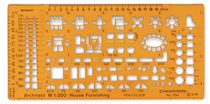 Standardgraph 7341 - Möblierungsschablone Architekt | Maßstab 1:200 für Einrichtungspläne in Wohn-, Schlaf- und Küchenbereichen sowie sanitären Anlagen