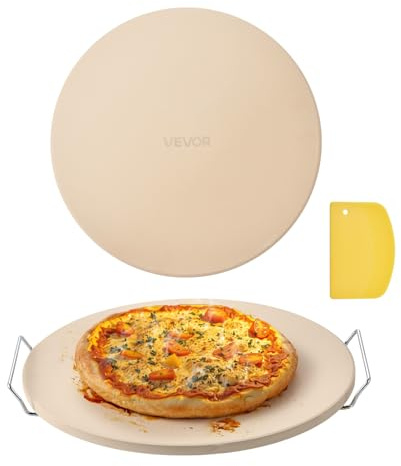 VEVOR Pizzastein Backstein 406 x 406 mm, runder Cordierit-Pizzastein, extra große Steinplatte mit Schaber & Ständer, 17 mm dick, hitzebeständig, für Küchenofen Brotbacken Pizzabacken Grillen