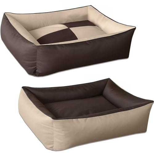 BedDog® hundsäng MAX QUATTRO 4in1, fyrkantig hundkudde, stor hundsäng, hundsoffa, med avtagbart locket, tvättbar, XXL beige/brun
