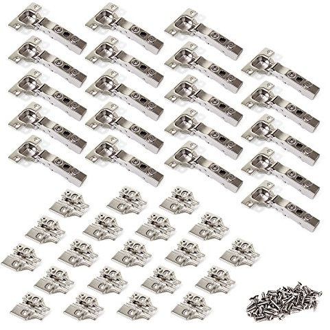 Emuca 1011007 Lot de 20 charnières à visser Ø35mm 100° montage en applique et embases à visser avec réglage excentrique