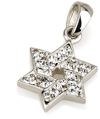 Star Of David Anhänger mit Weiß Edelstein & 925 Sterling Silber Halskette