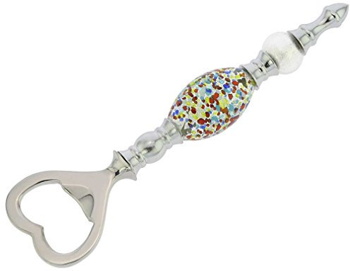 Apribottiglie in Vetro di Murano Italiano - Coriandoli Argento Bianco