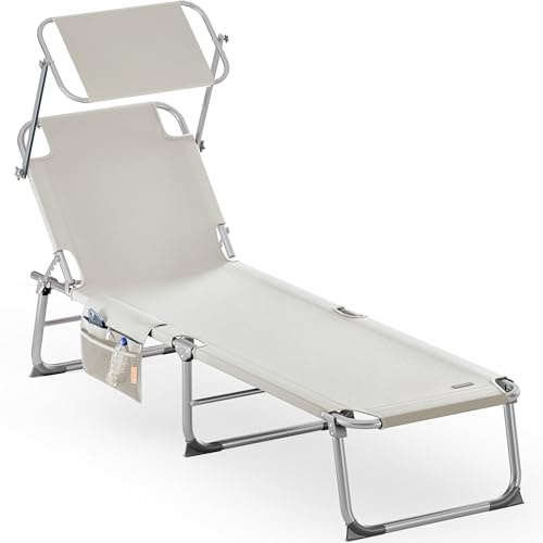 CASARIA® Lettino Ibiza 190x59cm Carico Max 150 Kg Pieghevole Sdraio Alluminio Prendisole Mare Giardino con Tettuccio Trasportabile