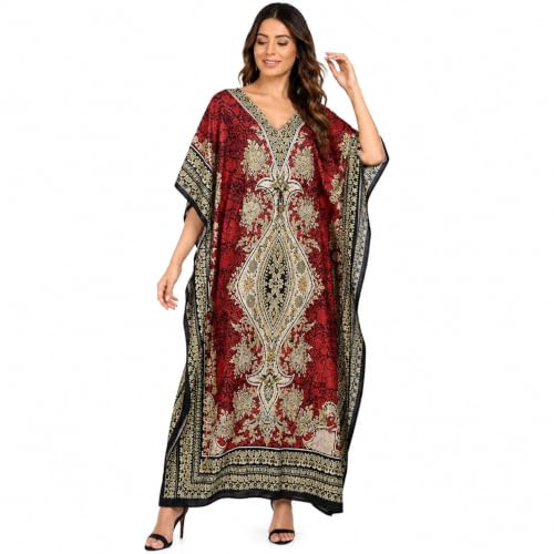 Art Of Creation Womens Kaftan Dress Maxi Plus Size Kaftans Tunic Night Gown Long Beach Cover Up Color-Red